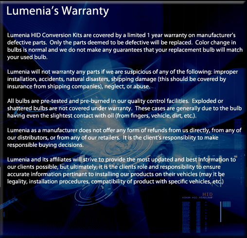 Lumenia's warranty